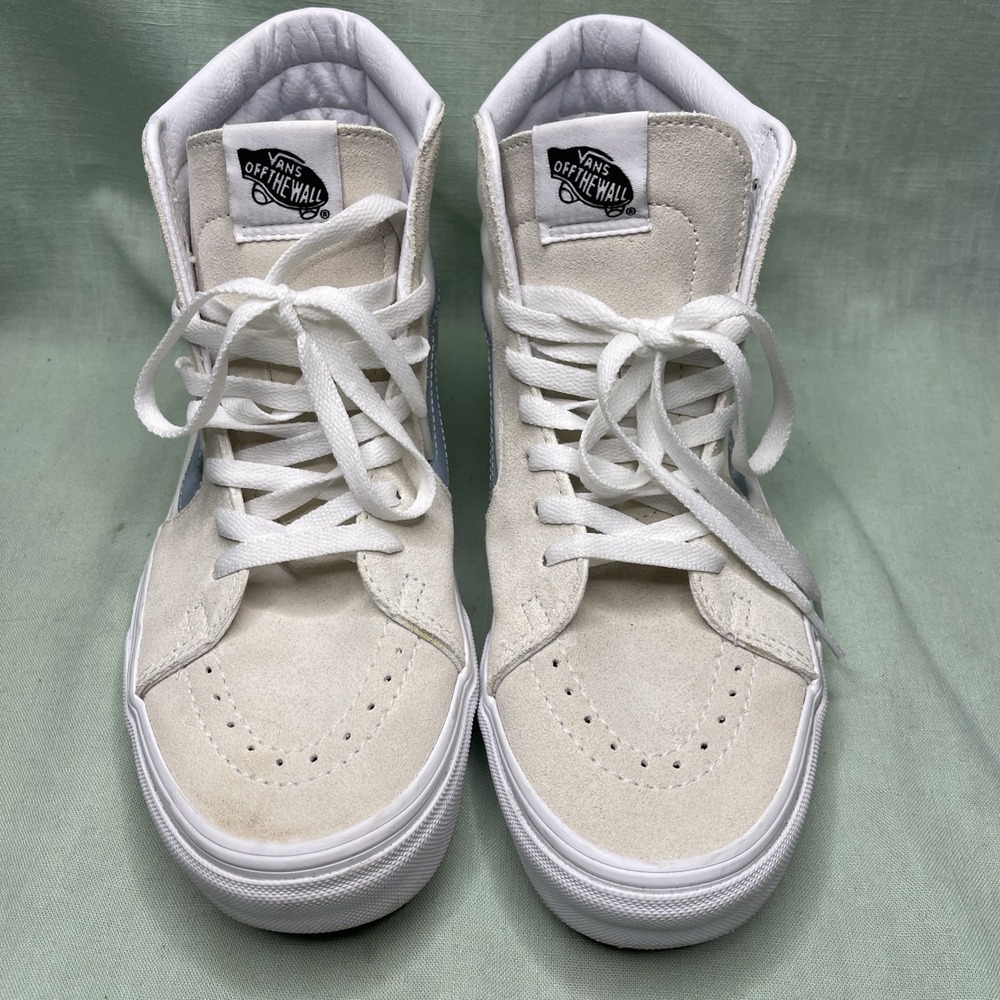 Vans Sk8 Hi White Blue Stripe High Top Sneakers Mens 8 Womens 9.5